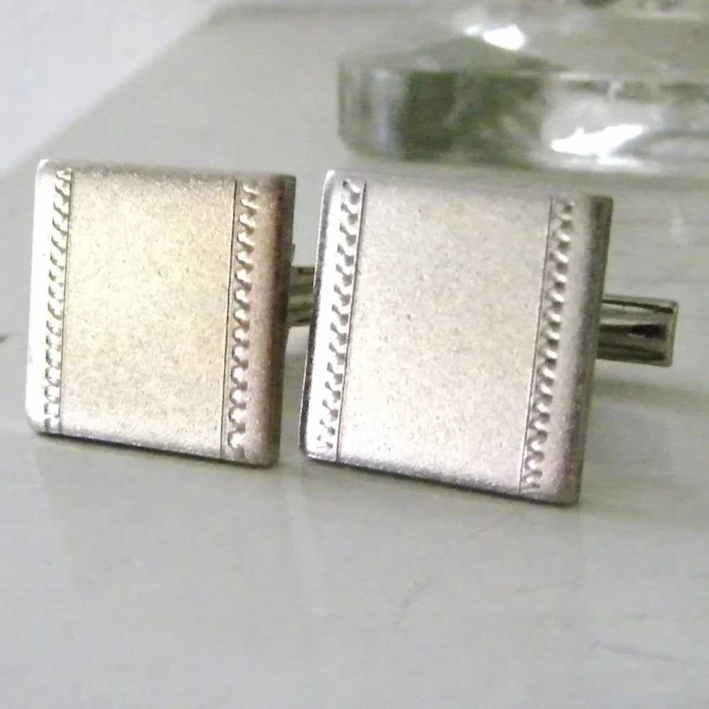 Square Burnished Silvertone Cufflinks - image 1