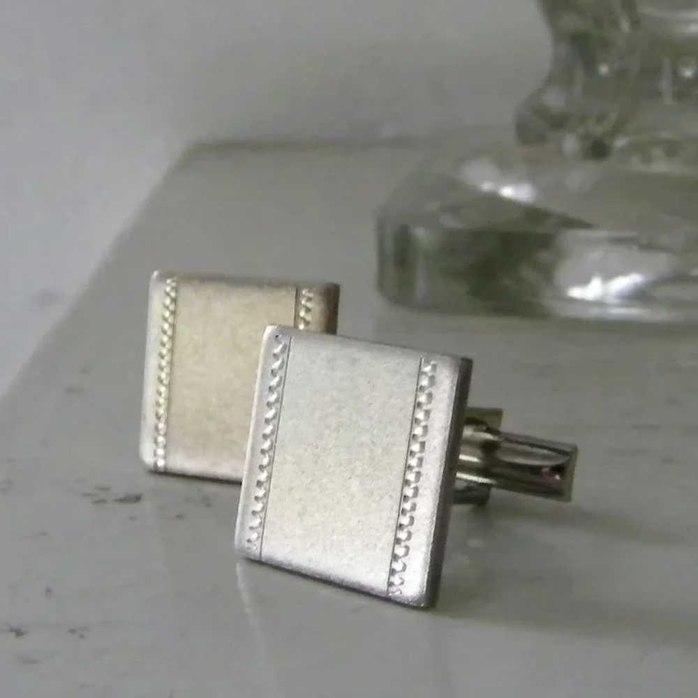 Square Burnished Silvertone Cufflinks - image 2