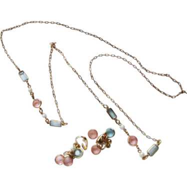 Pastel Glass and Faux Pearl necklace and earring … - image 1