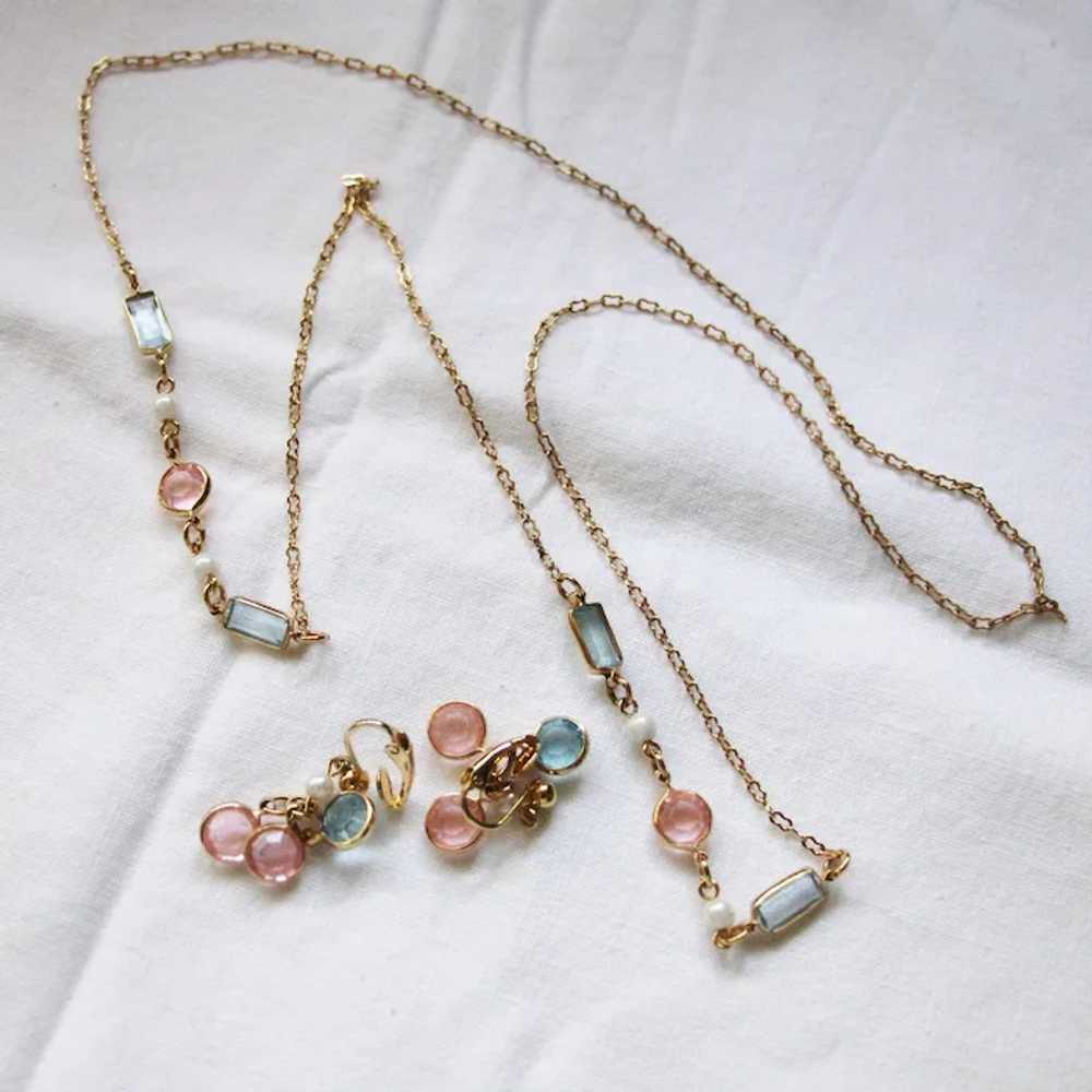 Pastel Glass and Faux Pearl necklace and earring … - image 2