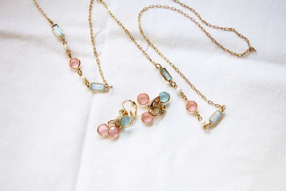 Pastel Glass and Faux Pearl necklace and earring … - image 3