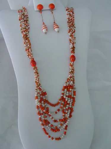 Demi Necklace and Earring set of  Orange & White G