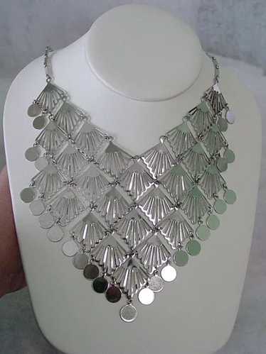 Large Silvertone Dangle Bib Necklace