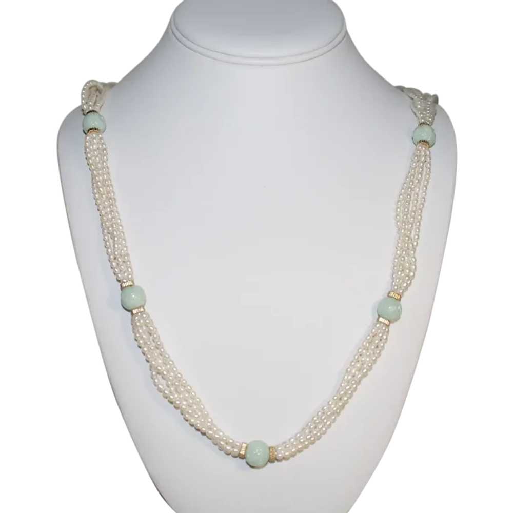 Multi Strand Jade & Cultured Freshwater Pearl Nec… - image 1