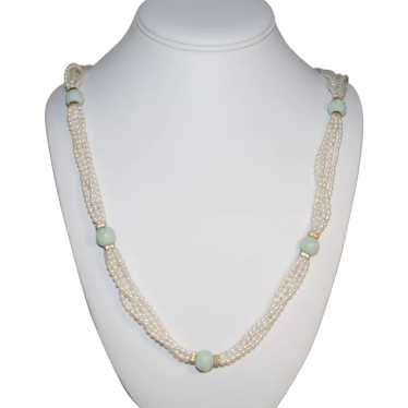 Multi Strand Jade & Cultured Freshwater Pearl Nec… - image 1