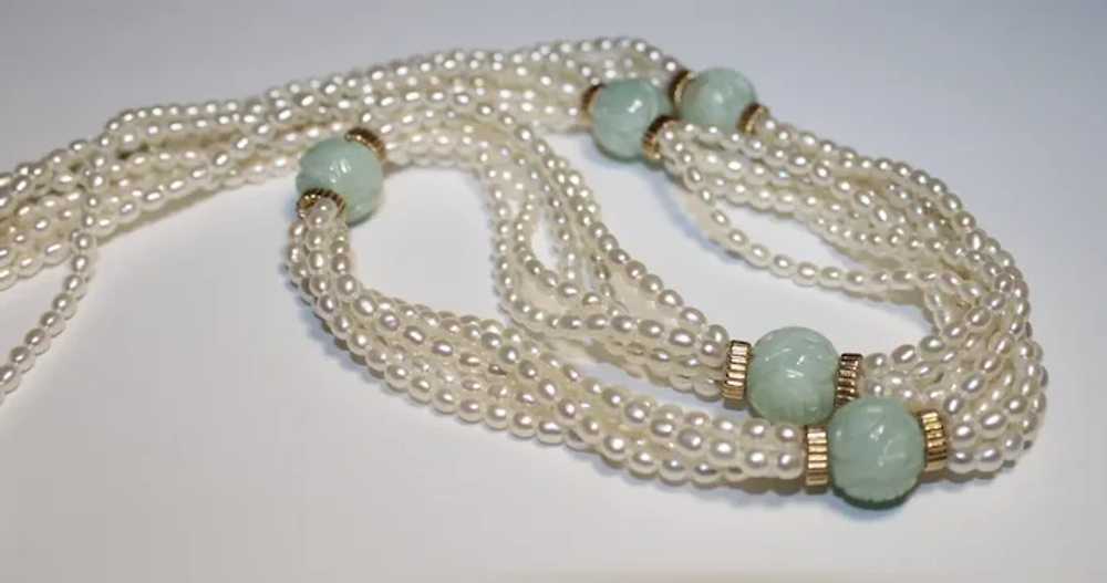 Multi Strand Jade & Cultured Freshwater Pearl Nec… - image 2