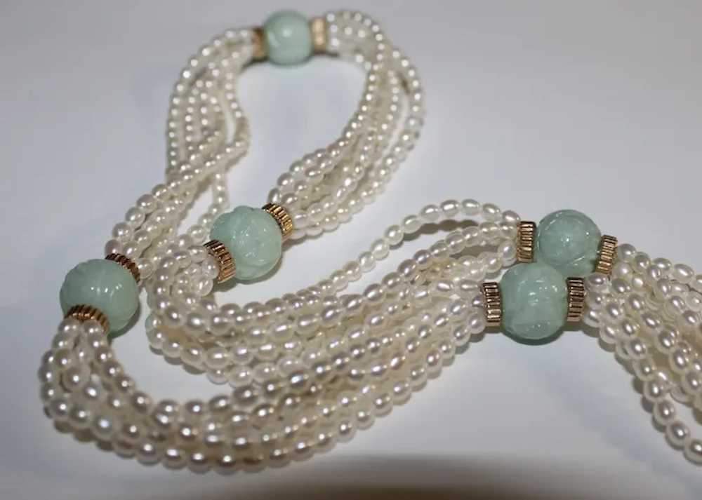 Multi Strand Jade & Cultured Freshwater Pearl Nec… - image 3