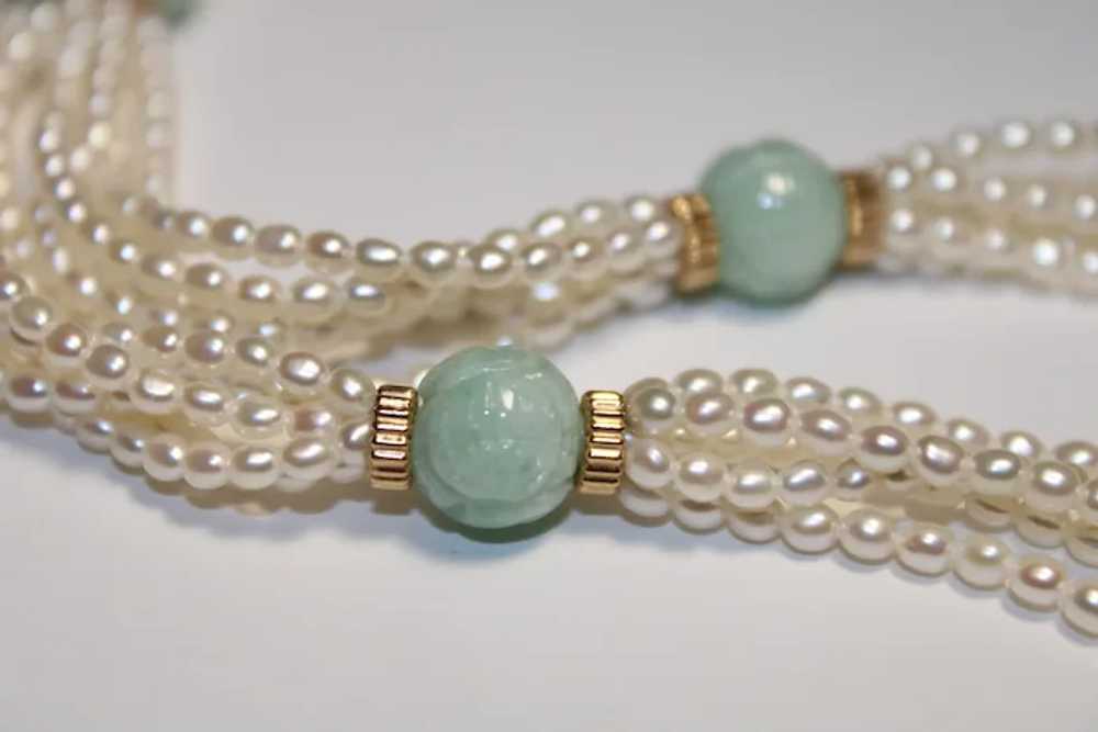 Multi Strand Jade & Cultured Freshwater Pearl Nec… - image 4