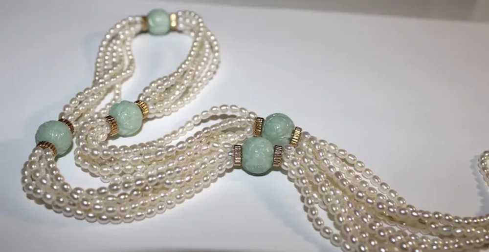 Multi Strand Jade & Cultured Freshwater Pearl Nec… - image 5