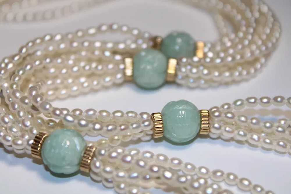 Multi Strand Jade & Cultured Freshwater Pearl Nec… - image 6