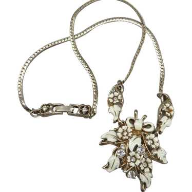 Hollycraft Necklace, 1952 White Enamel Rhinestone… - image 1
