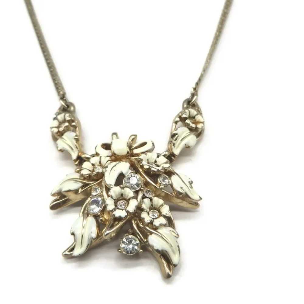 Hollycraft Necklace, 1952 White Enamel Rhinestone… - image 2