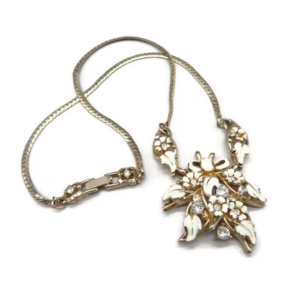 Hollycraft Necklace, 1952 White Enamel Rhinestone… - image 3