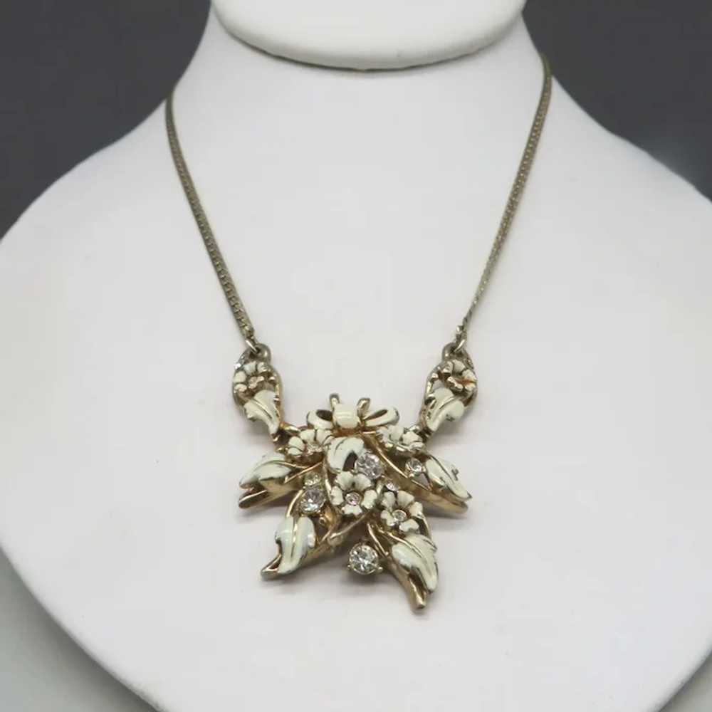 Hollycraft Necklace, 1952 White Enamel Rhinestone… - image 7