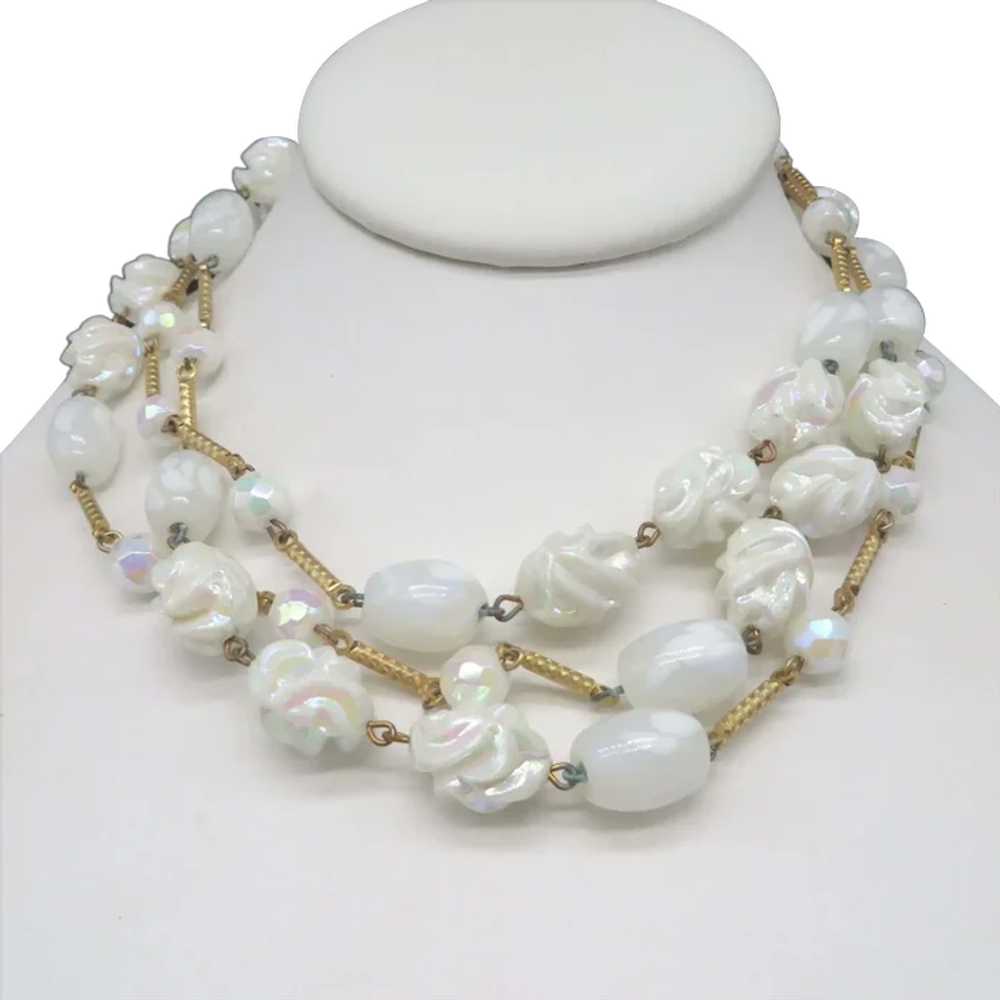 Hattie Carnegie White Beaded Necklace, Gold Tone … - image 1