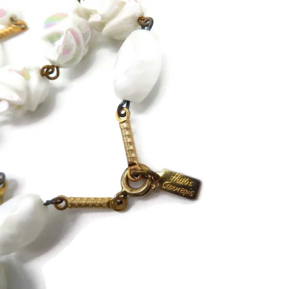 Hattie Carnegie White Beaded Necklace, Gold Tone … - image 4