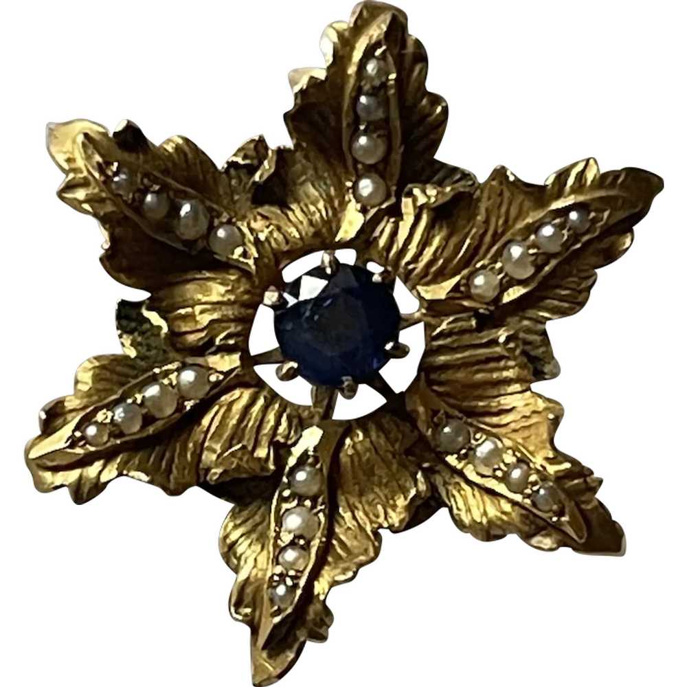 Antique 14k Sapphire Pearl Brooch/Pendant - image 1