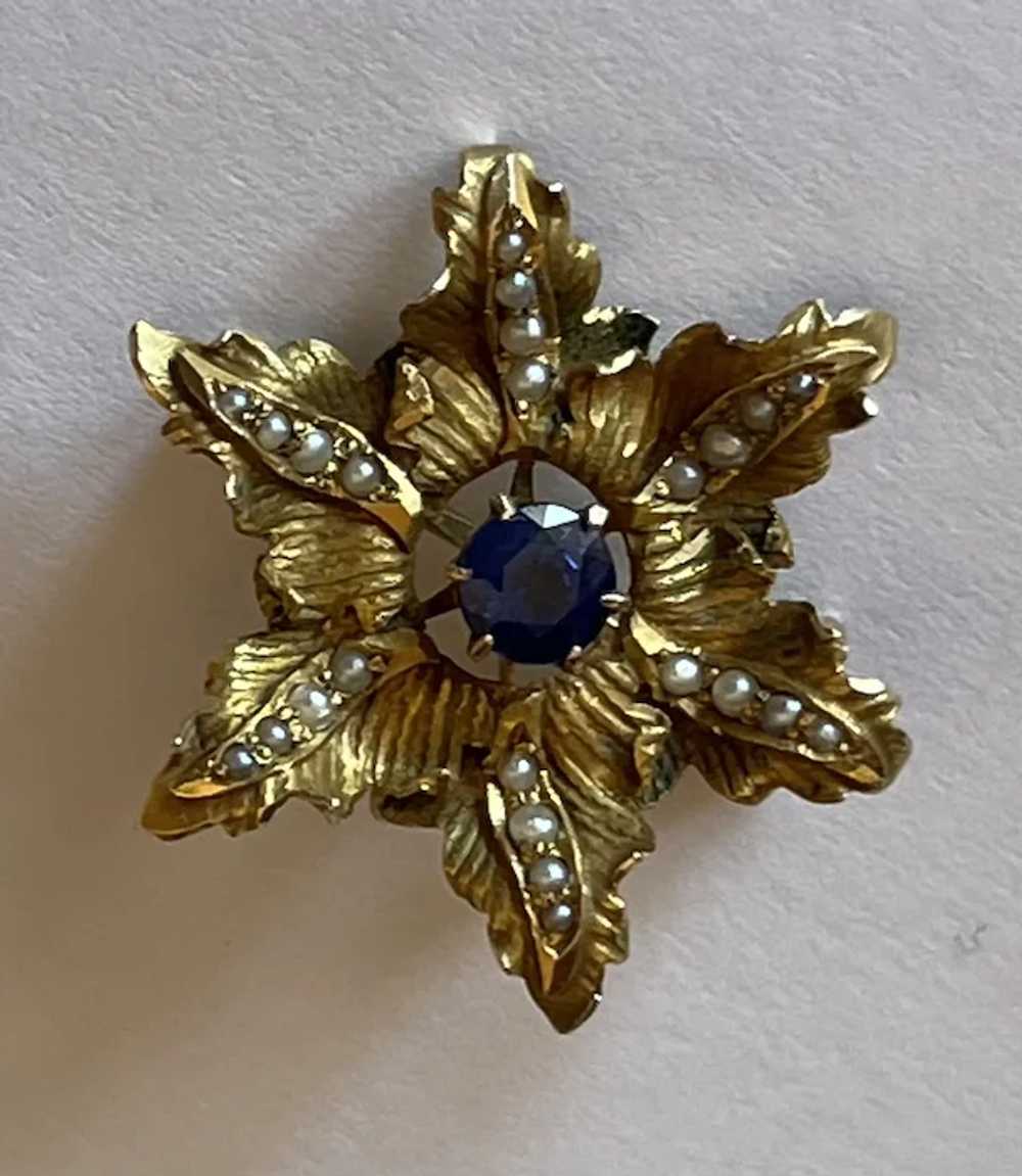 Antique 14k Sapphire Pearl Brooch/Pendant - image 2