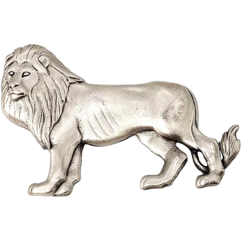 Vintage 1980s JONETTE JEWELRY Large Pewter Lion B… - image 1