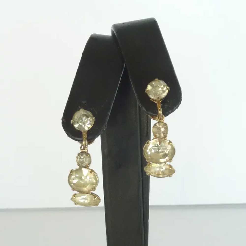 Coro Screw-On Dangle Diamond Rhinestone Earrings - image 2