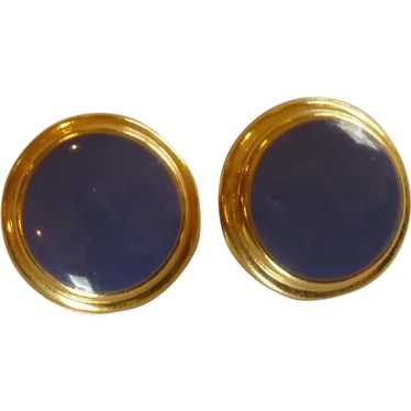 Purple Button Gold Tone Pierced Earrings - image 1