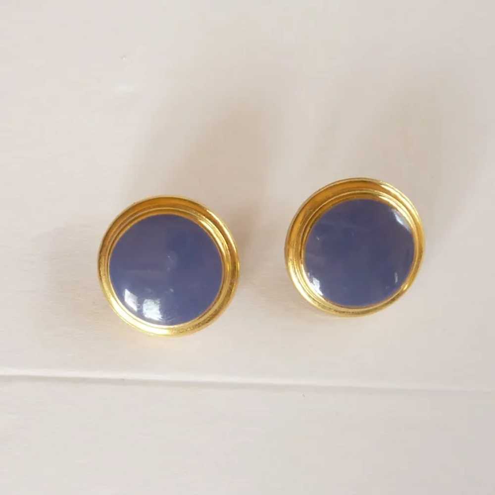 Purple Button Gold Tone Pierced Earrings - image 2