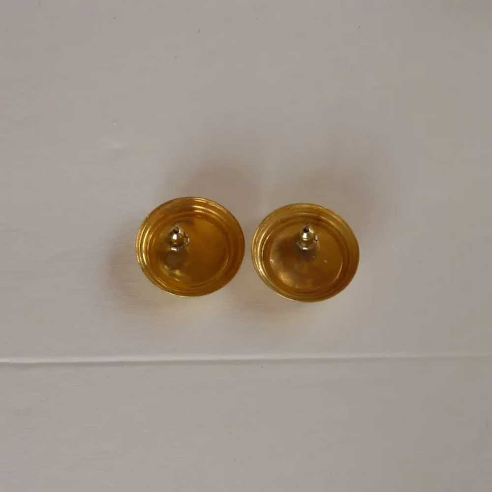 Purple Button Gold Tone Pierced Earrings - image 4