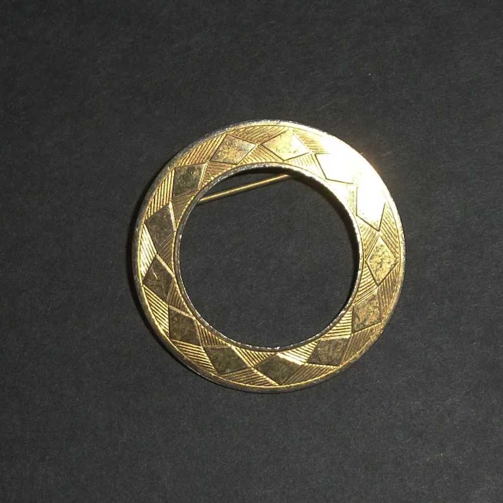 Gold Tone Round Circle Pin Brooch - image 3