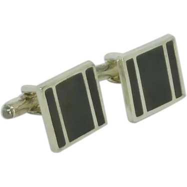 Black and Silver Plate Square Cufflinks Cuff Links