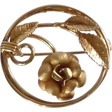 Amco  Rose and Leaves Brooch Pin – 14KGF