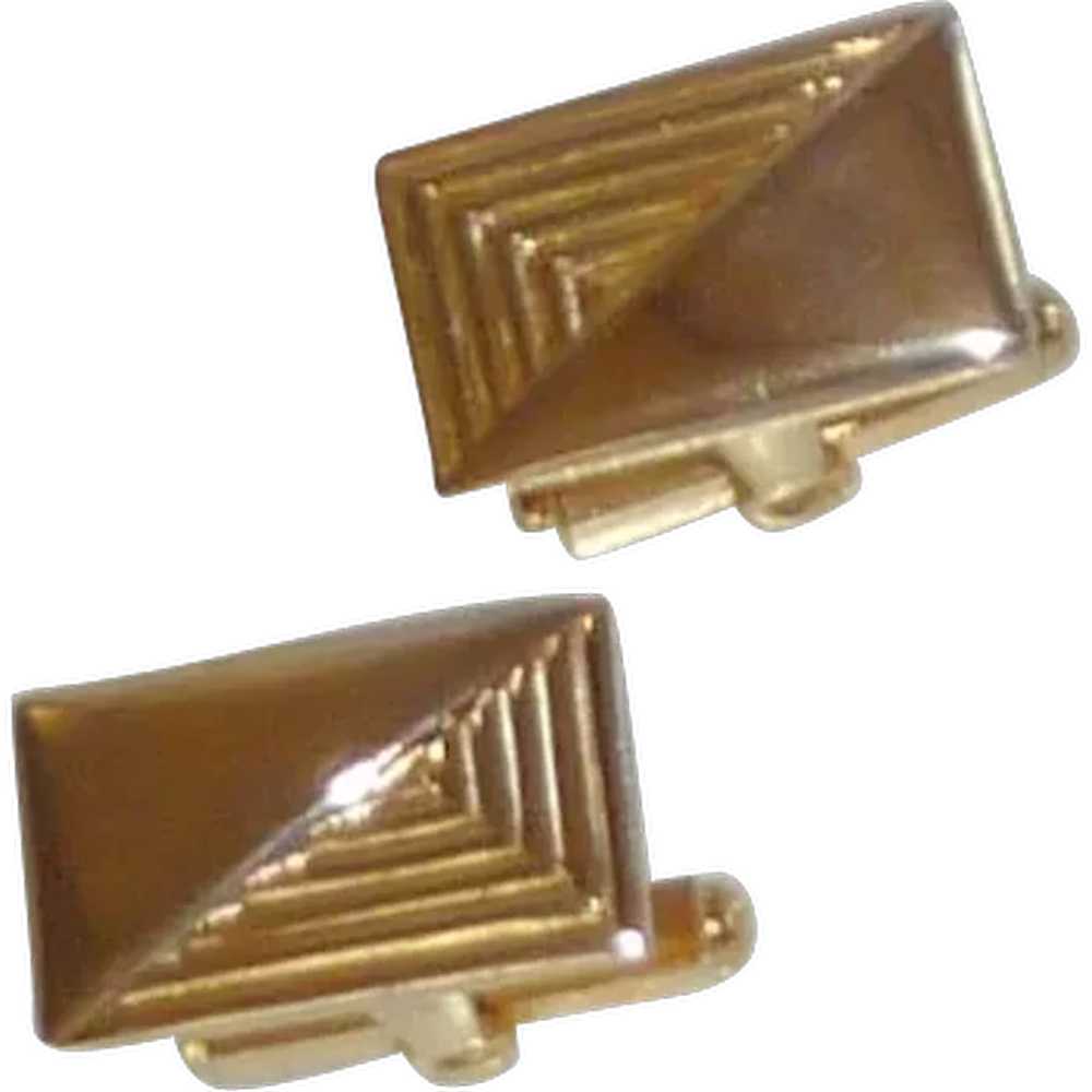 Gold Tone Rectangle Decorative Cuff Links Cufflin… - image 1