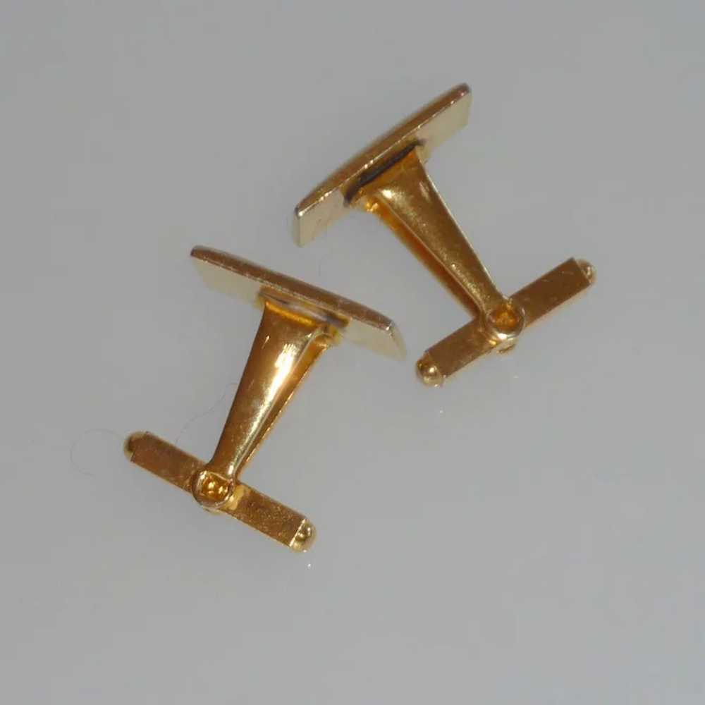 Gold Tone Rectangle Decorative Cuff Links Cufflin… - image 2