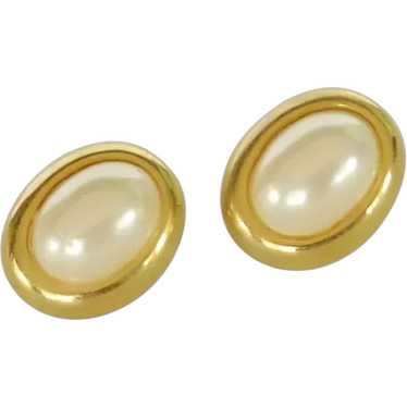 Faux White Pearl Cabochon Pierced Earrings - image 1