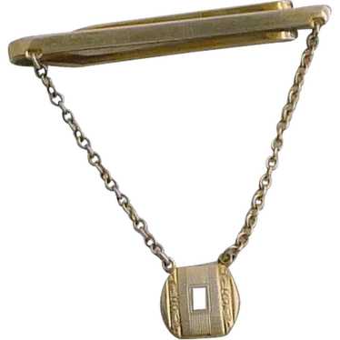 Sterling Tie Bar with Chain and Intial Fob - image 1