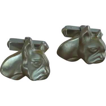 Silver Tone French Bull Dog Swank Cufflinks Cuff L