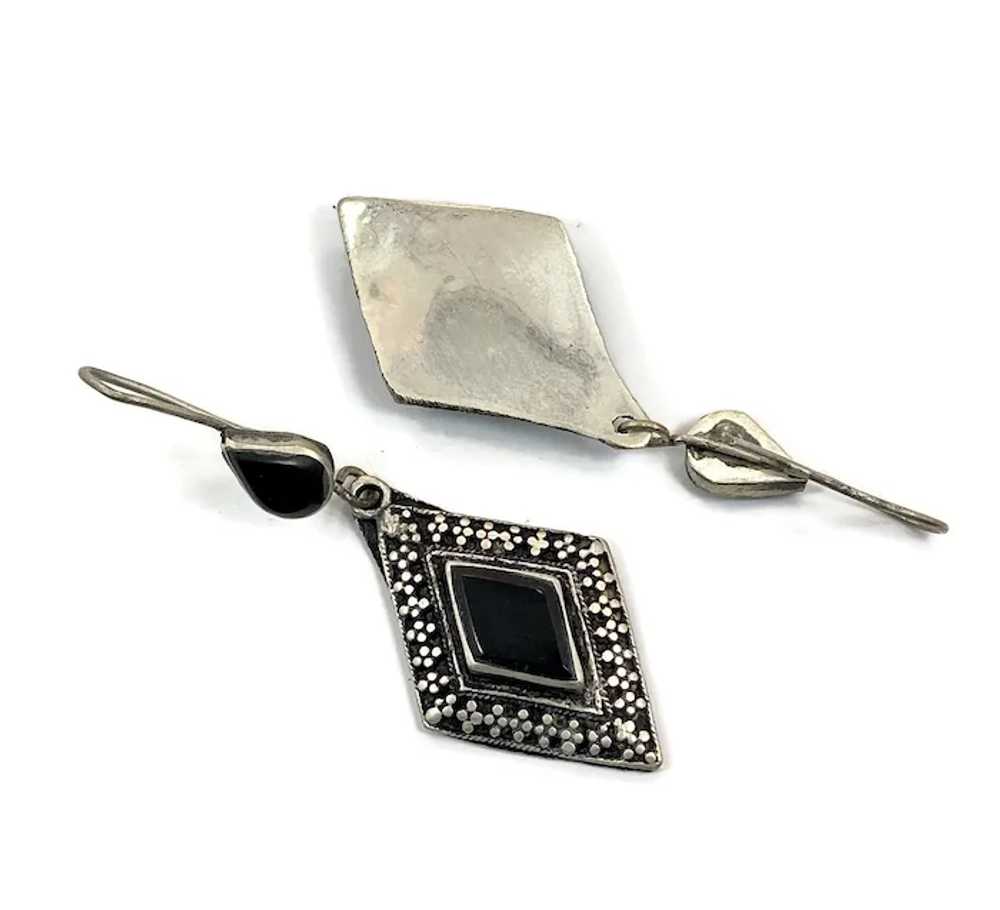 Black Earrings, Agate, Aqeeq Stone, Silver, Afgha… - image 3