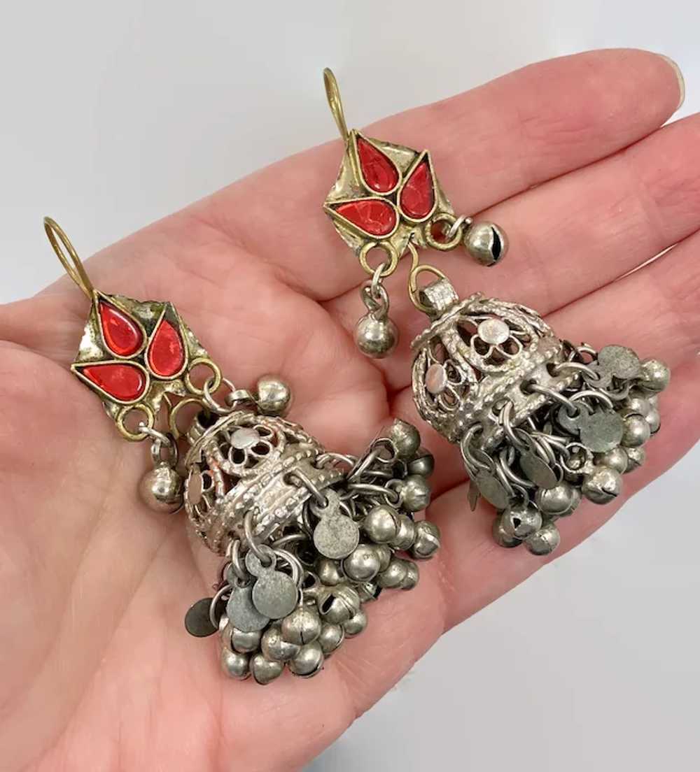 Afghan Earrings, Jhumka, Red Jewels, Vintage Earr… - image 2