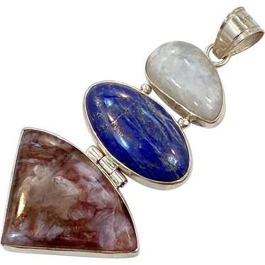 Lapis Pendant, Chariote, Moonstone, Sterling Silv… - image 1