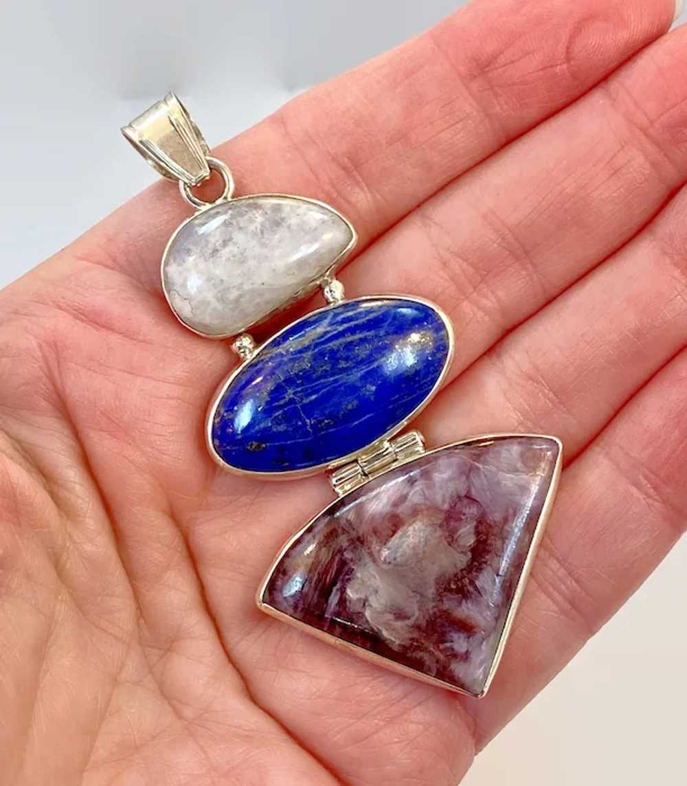 Lapis Pendant, Chariote, Moonstone, Sterling Silv… - image 2