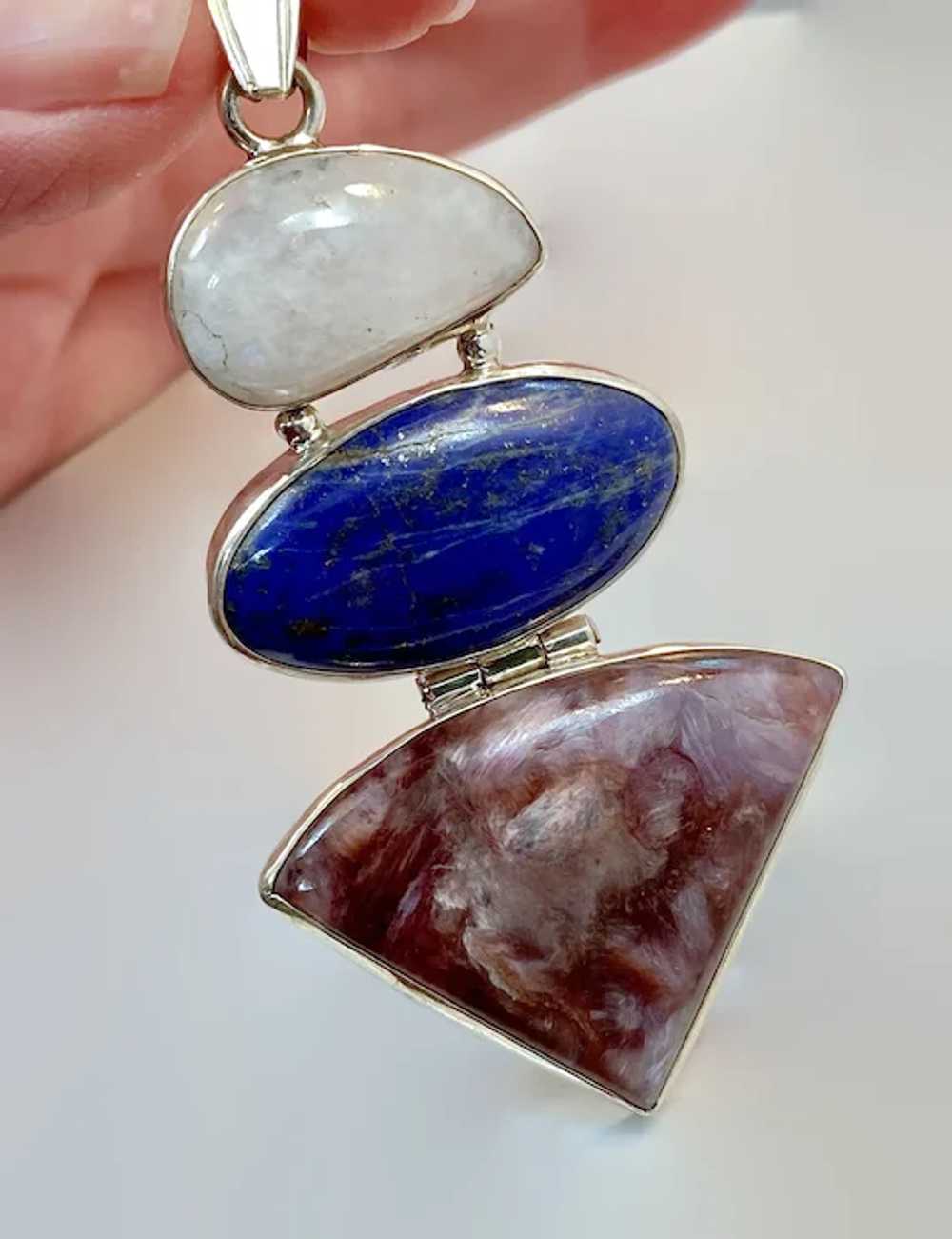 Lapis Pendant, Chariote, Moonstone, Sterling Silv… - image 3