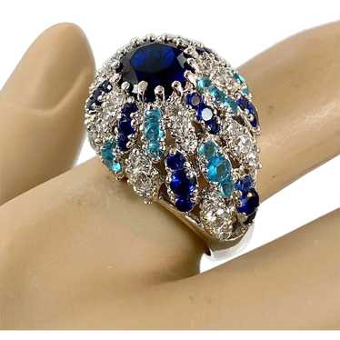 Blue Ring, Sterling Silver, Crystal, Faux Sapphir… - image 1