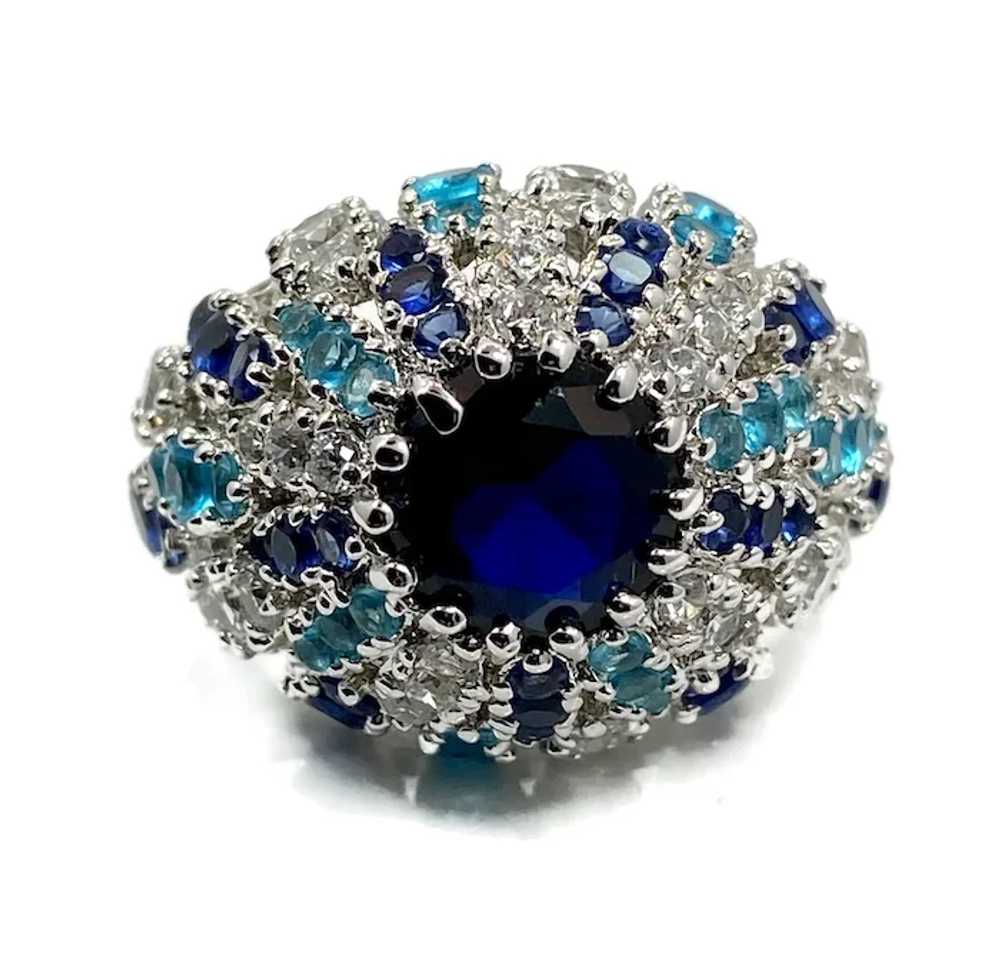 Blue Ring, Sterling Silver, Crystal, Faux Sapphir… - image 2