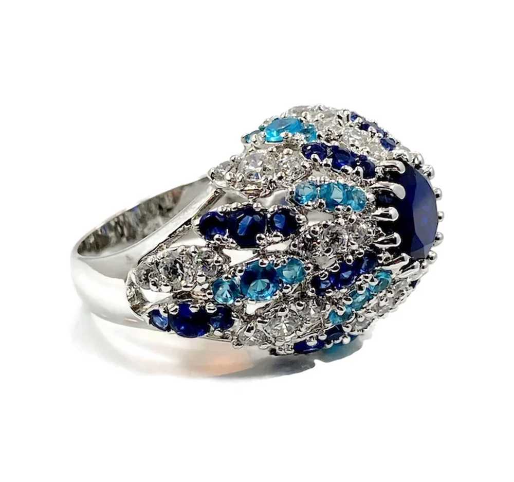 Blue Ring, Sterling Silver, Crystal, Faux Sapphir… - image 3