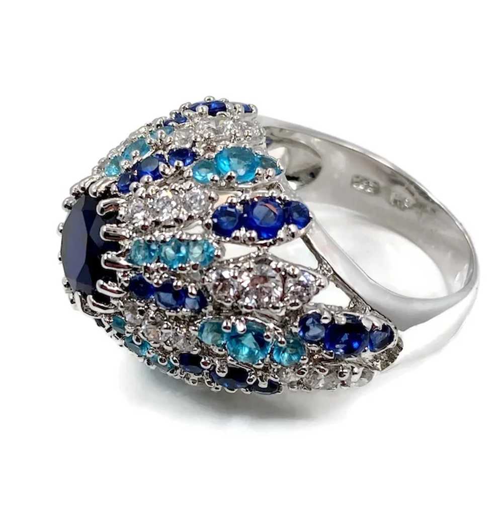 Blue Ring, Sterling Silver, Crystal, Faux Sapphir… - image 4