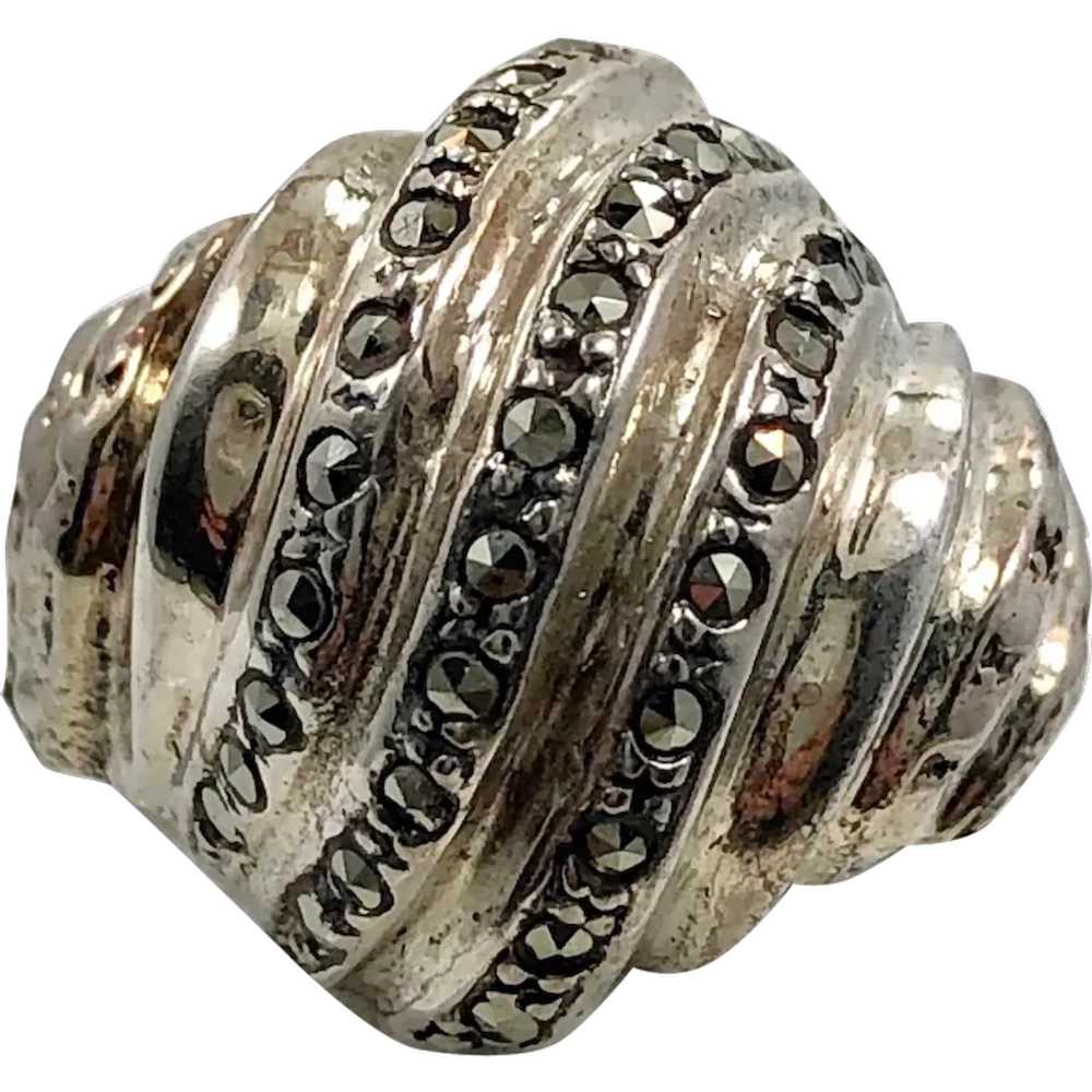 Modern Ring, Sterling Silver, Marcasite, Vintage … - image 1