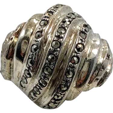 Modern Ring, Sterling Silver, Marcasite, Vintage … - image 1