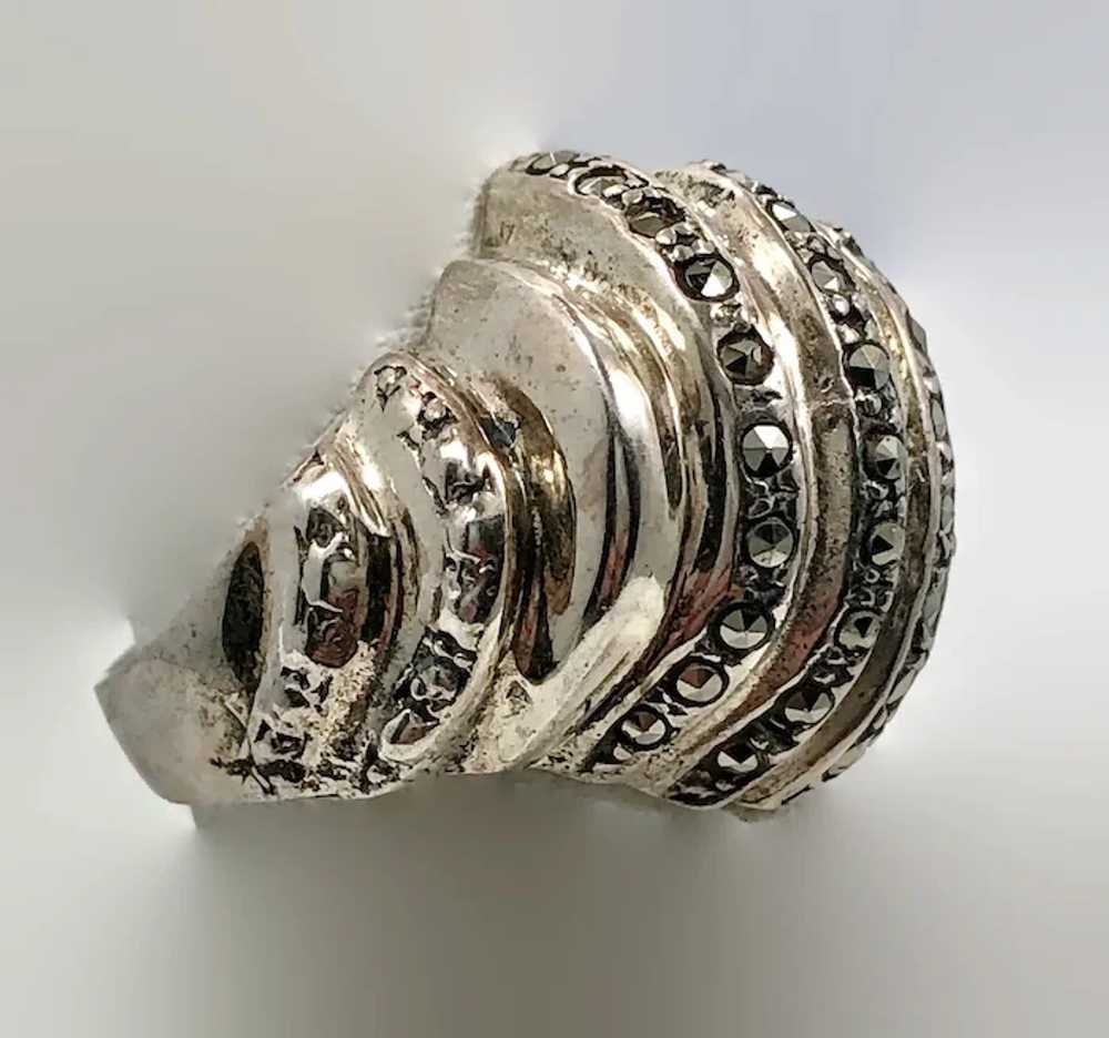 Modern Ring, Sterling Silver, Marcasite, Vintage … - image 2