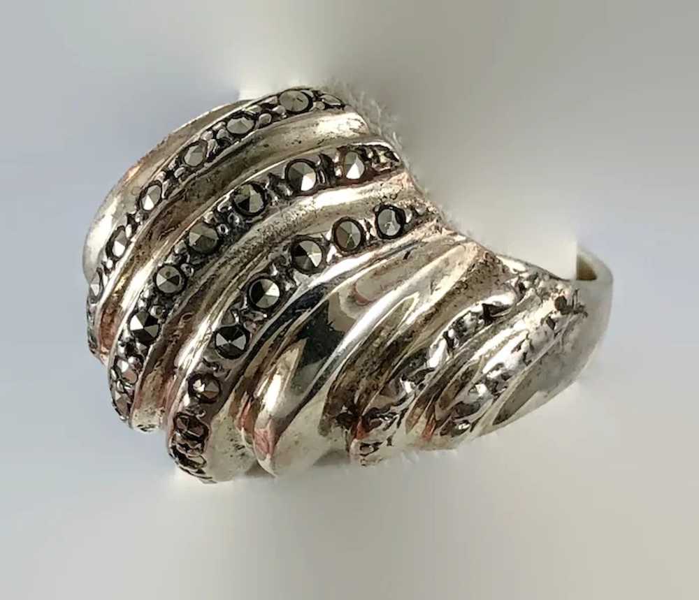 Modern Ring, Sterling Silver, Marcasite, Vintage … - image 3