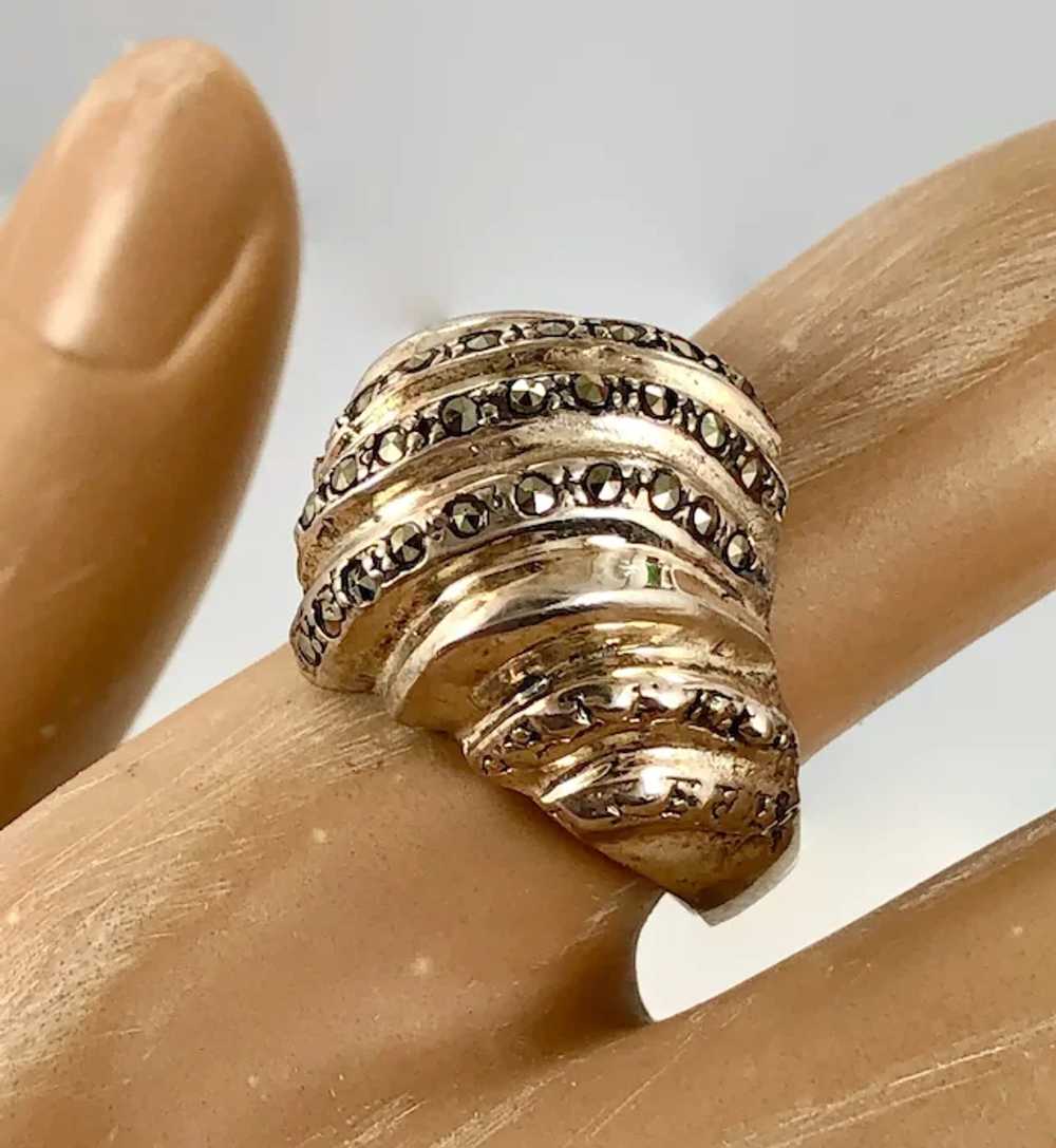Modern Ring, Sterling Silver, Marcasite, Vintage … - image 4