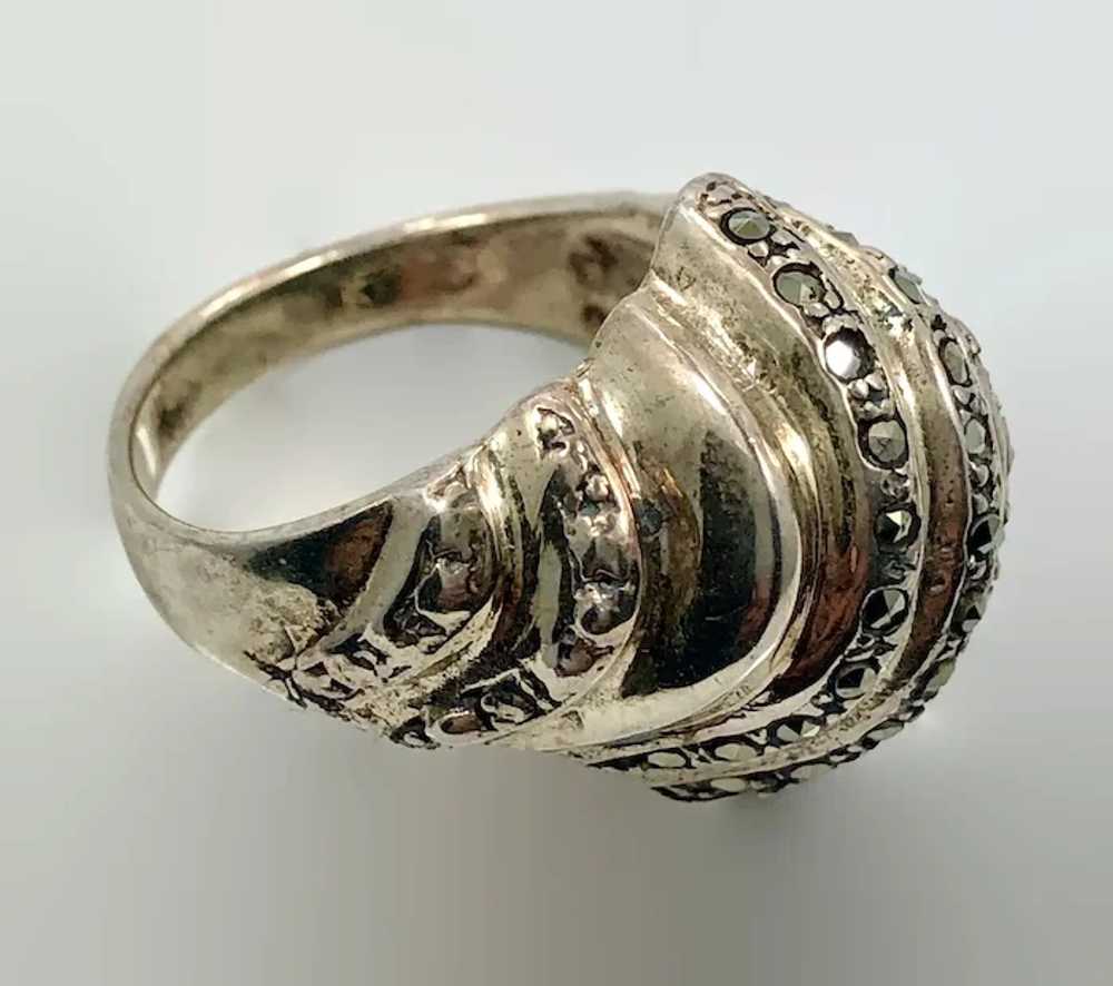 Modern Ring, Sterling Silver, Marcasite, Vintage … - image 5